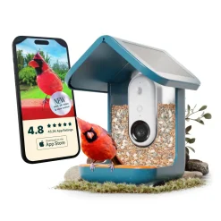 BirdBuddy Solar Pro foderstation med kamera og fuglegendelse